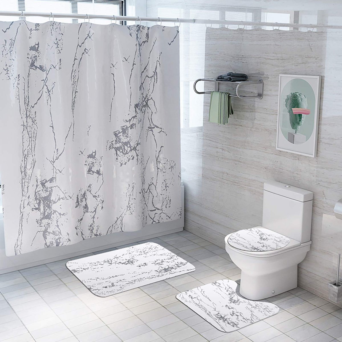 Douchegordijn Set Polyester Douchegordijn Deksel Wc Cover Badmat Tapijt met Haken Badkamer Accessoire Sets 180x180 cm