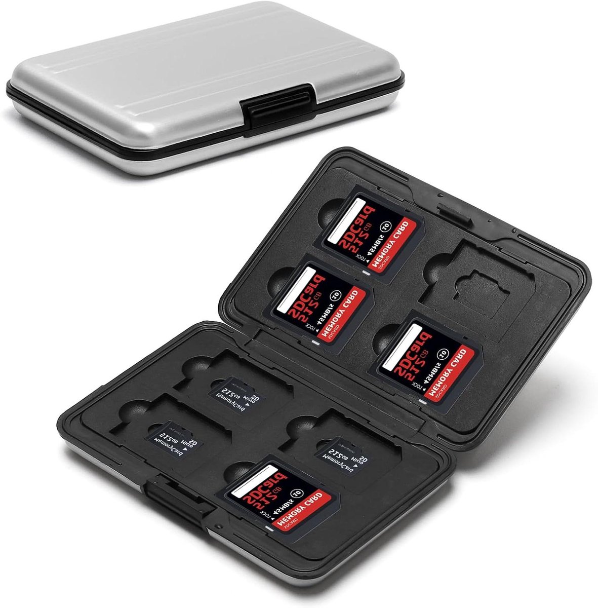 Geheugenkaarten Houder - SD TF Case - Kaarten Opbergen - Waterproof Shockproof - 8 SD 8 TF - Zilver Grijs