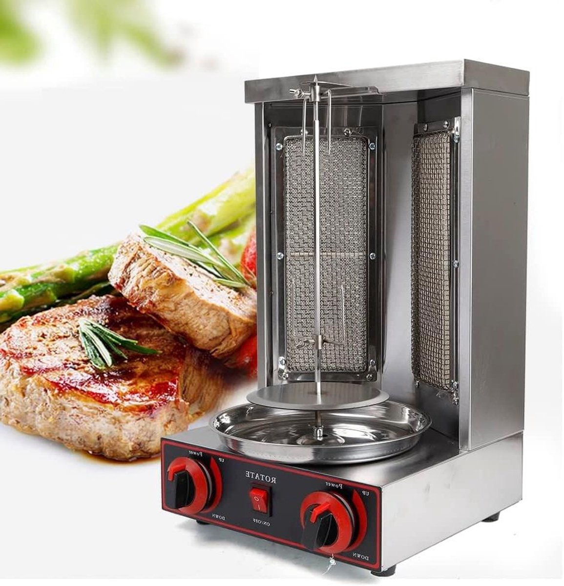 Verticale Grill - Döner Machine - Gezond Grillen - 360 Graden Rotatie - 30 x 30 x 48 cm - Zilver