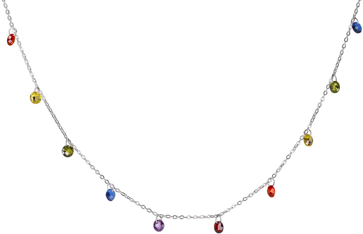 Damesketting kleurrijke zirkonia statement Forzatina-ketting schakelketting fijn, 40 cm + 5 cm verlenging, 925 sterling zilver, Zirkonia