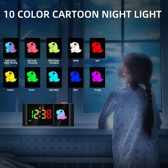 Digitale Wekker - Kinderwekker Nachtlampje - Wakker Worden - RGB Kleurendisplay - 18 x 55 x 8 cm - Zwart — afbeelding 3