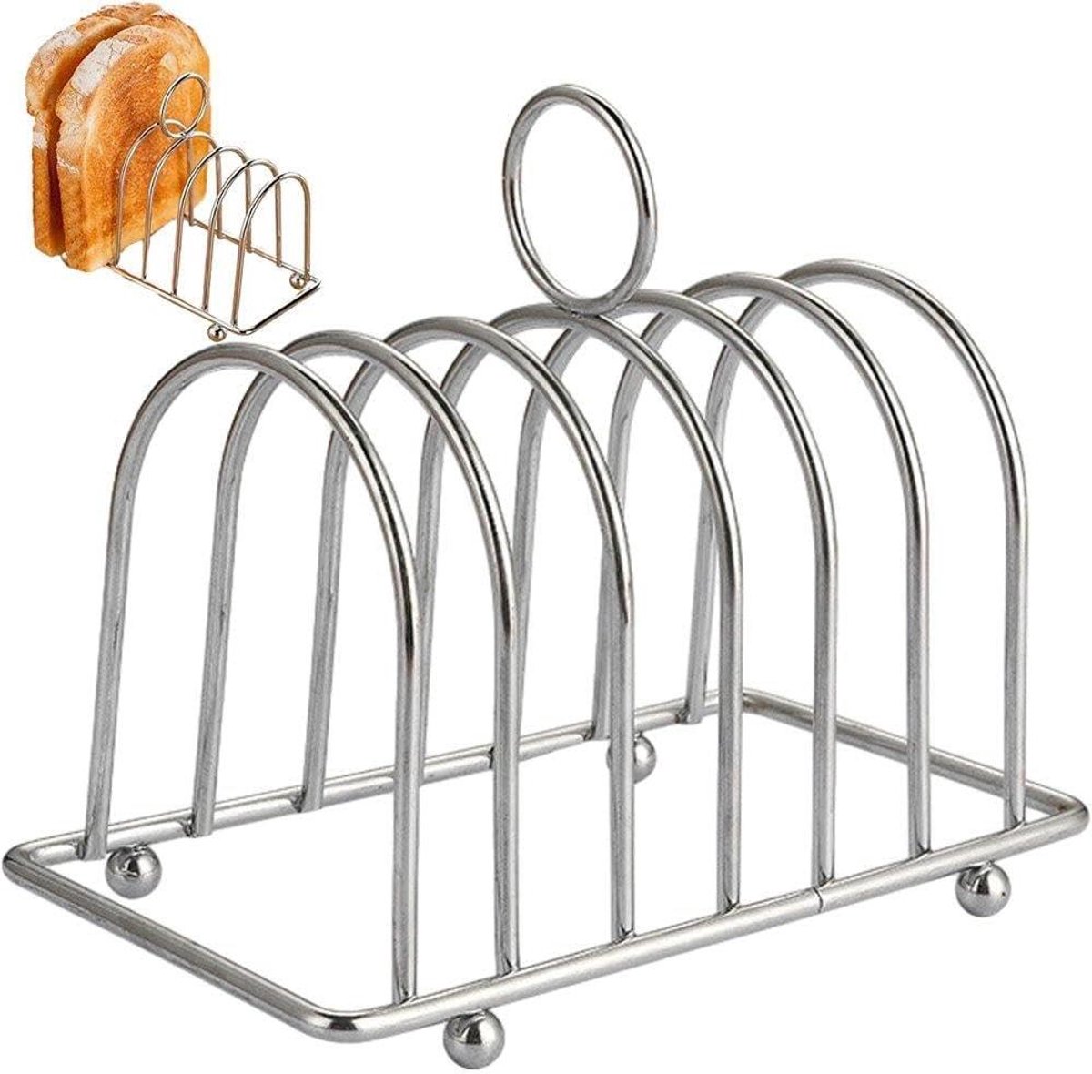 Broodrooster Rek - Broodhouder Racks - Ontbijt Bereiden - Roestvrij Staal - 6 Slices - Zilver