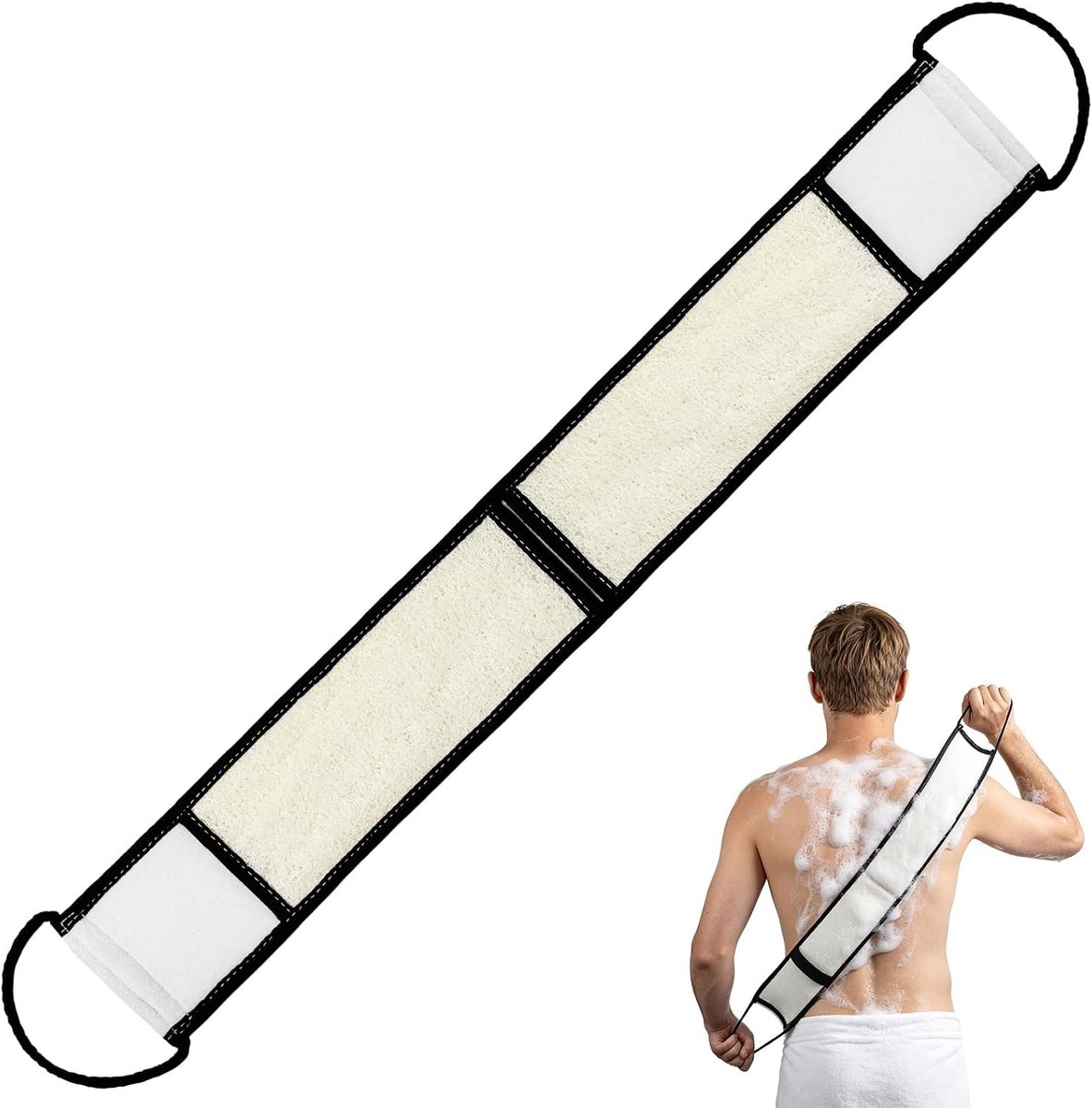Natuurlijke Luffa-spons voor lichaamscrub, dubbelzijdige rugschrobber met handvat, duurzaam en biologisch voor diepe reiniging in douche en bad