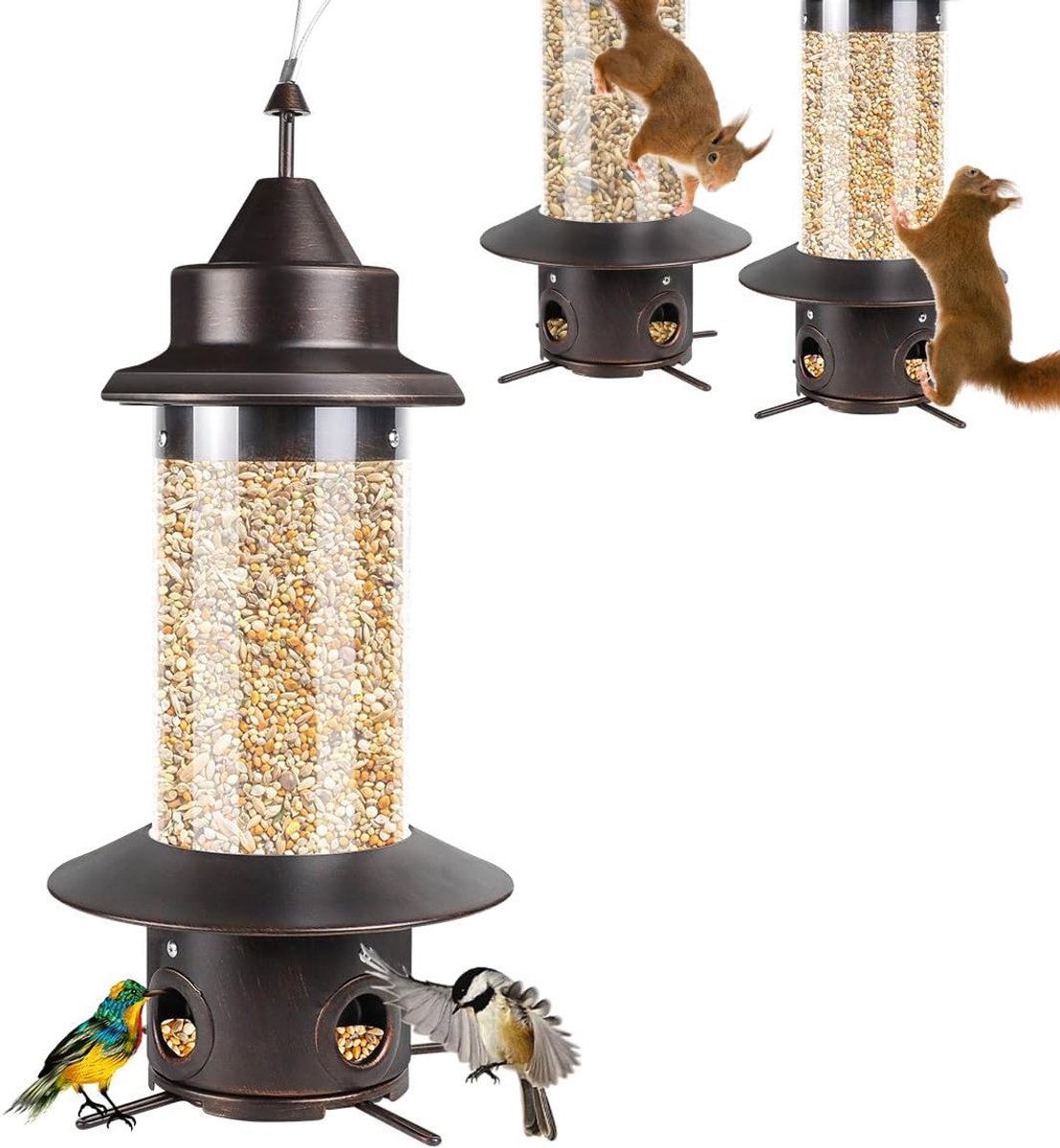 Vogelvoeder Eekhoornbestendig - Voerhuisje Tuinvogels - Vogels Voeren - Zwaartekracht Bescherming - 23 kg Capaciteit - Antiek Brons