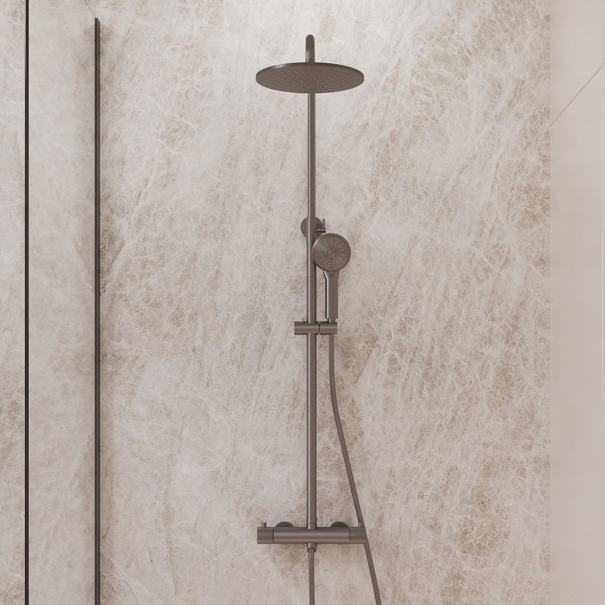Complete thermostatische regendouche rond Sanitado Foya RVS-304 in gunmetal