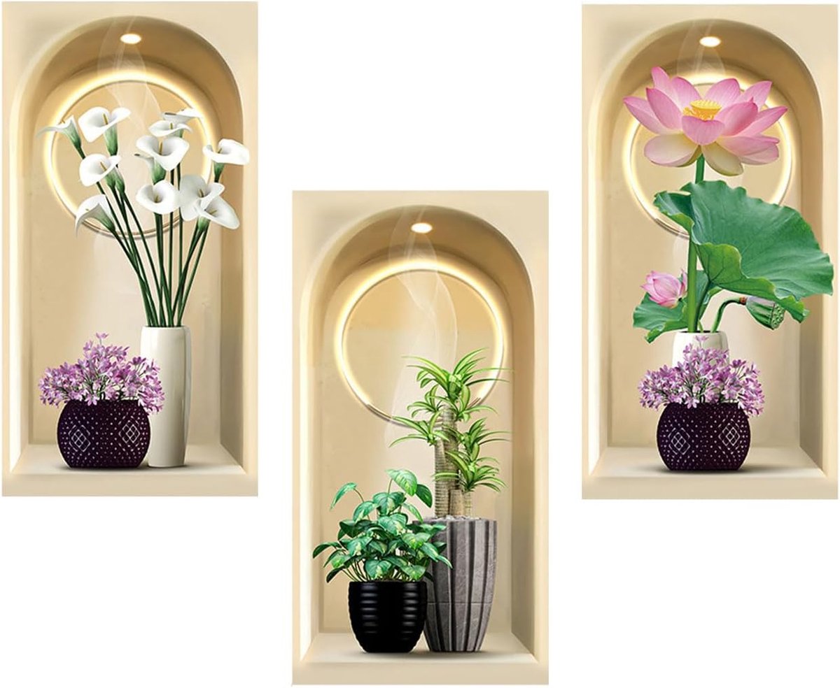 3 stuks 30 * 60CM planten en bloemenvaaspatroon muurstickers potplanten bloemen vazen 3D zelfklevende wanddecoratie groene bladeren moderne muurschildering woonkamer kantoor hotel keuken