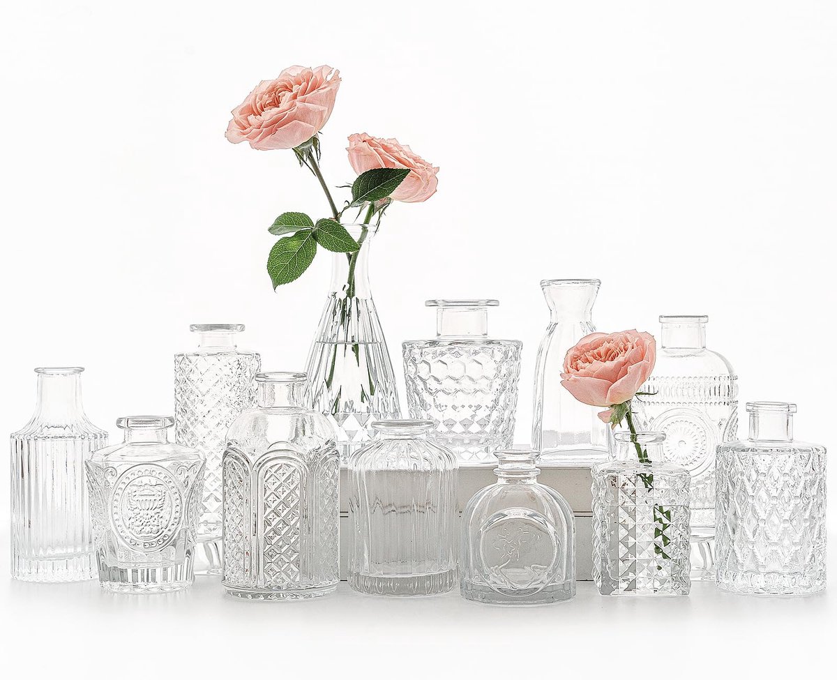 Vaasset, kleine heldere bloemenvazen voor centerpieces in bulk, mini vintage vaas voor bruiloft, huis, tafeldecoratie