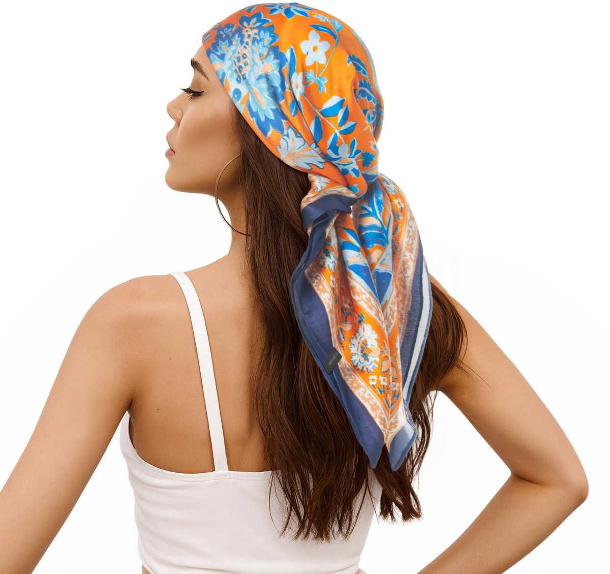Zomerbedrukte sjaal 70 x 70 cm, lichte en veelzijdige sjaal voor vrouwen, mode-accessoire voor haar of tas