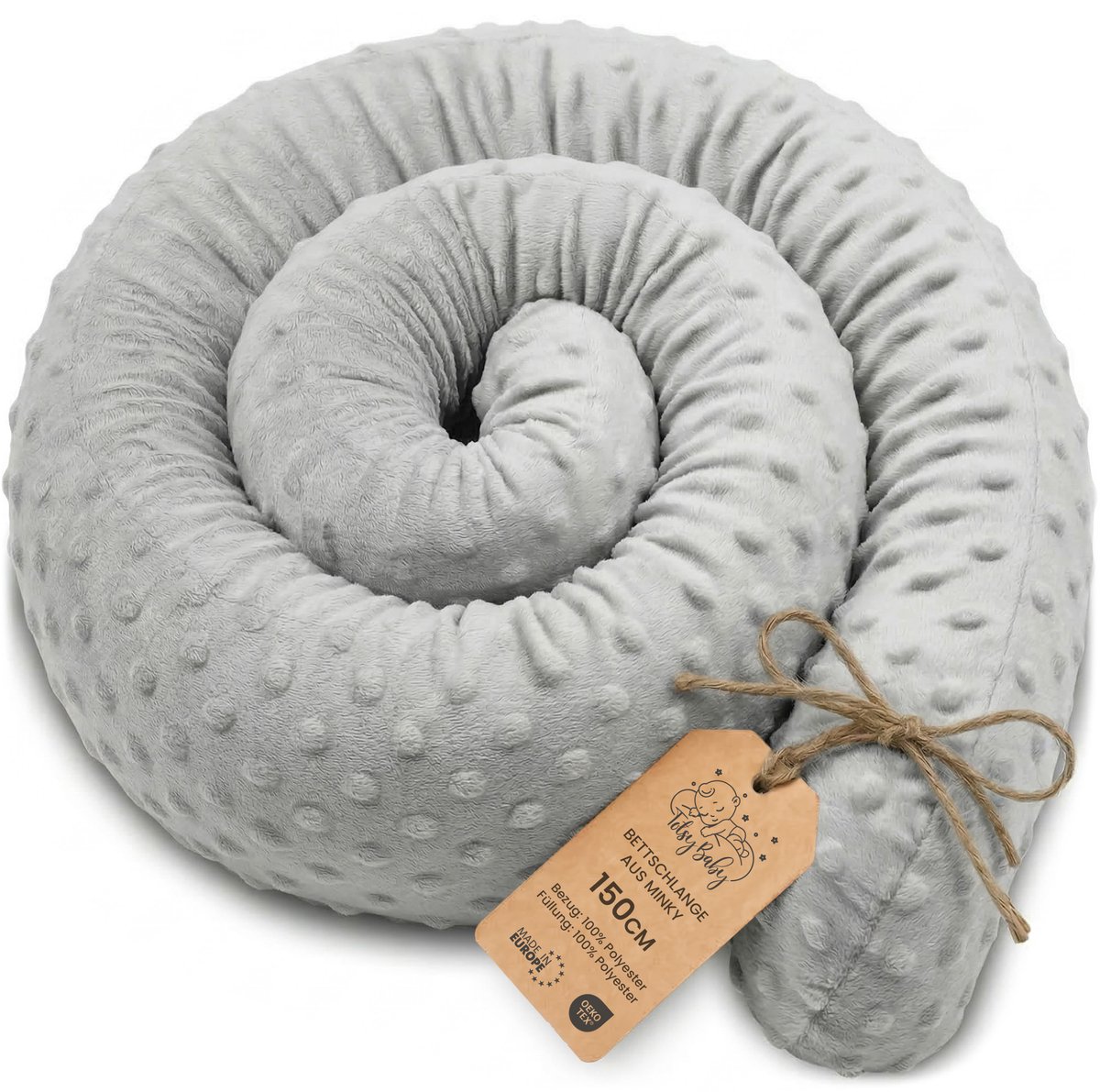 Zijslaper kussen Lichaamskussen 150 cm Minky - Lang kussen bed rol slaapkussen nek rol Decoratie voor kinderkamer Oeko-Tex certificaat Lichtgrijs