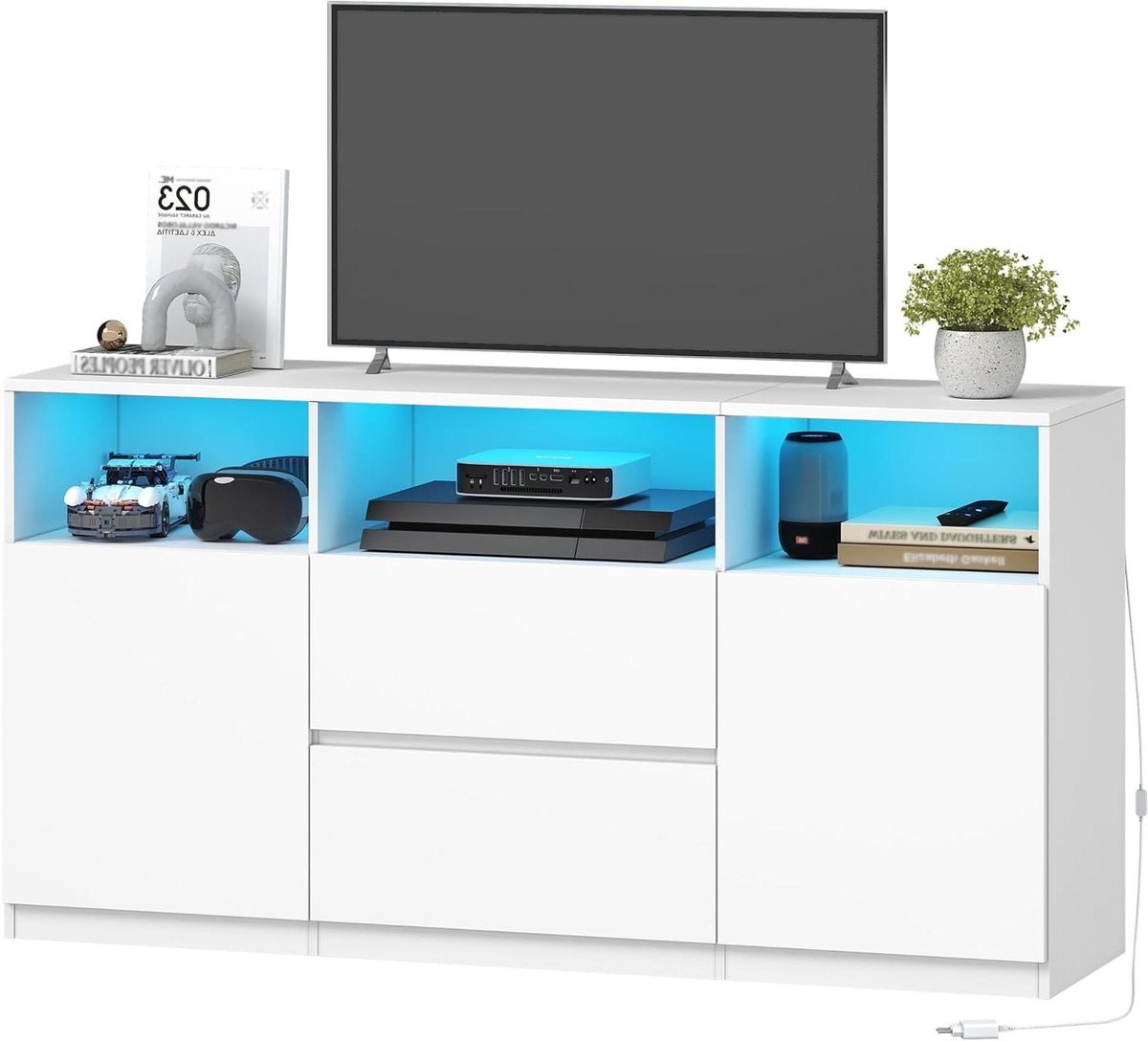 Tv-standaard - Tv-meubel mediacenter - Entertainment organiseren - Met RGB LED-verlichting - 147 x 40 x 76 cm - Wit