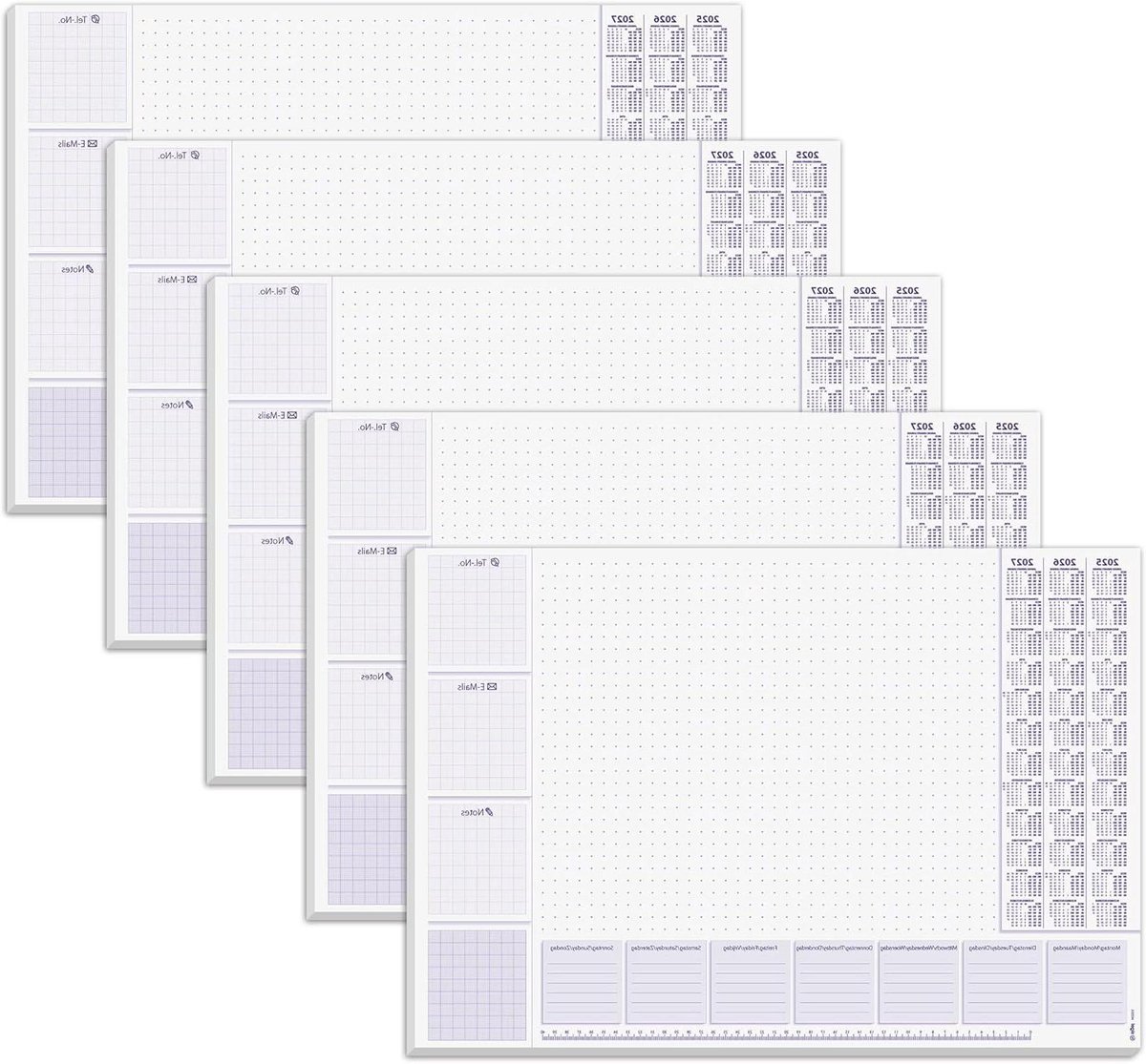 Bureauonderlegger Papieren Kalender - Scheurblok Weekplanner - Bureau Organiseren - Extra Groot A2 Formaat - 5 stuks - Blauw/Wit