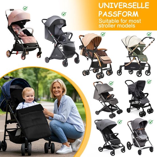 Voetenzak voor kinderwagen - 80×40CM - Voetenzak Buggy - Baby Voetenzak - Voetenzak voor Autostoel - Waterdichte voetenzak - Waterdicht en koudebestendig - Voor kinderwagen, buggy en wandelwagen - Zwart — afbeelding 3