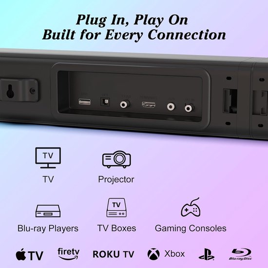 Soundbar met RGB LED - 2.1CH Bluetooth Speaker - Home Theater Geluid - Afneembaar 2-in-1 Ontwerp - 34 Inch Speaker — afbeelding 4