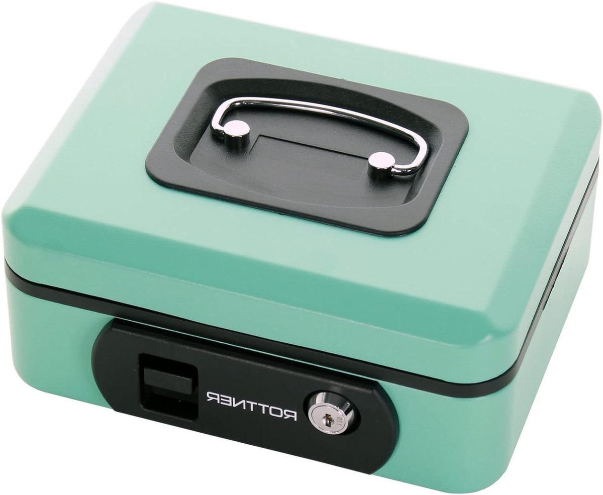 Geldkistje - Geldcassette Muntbakje - Geld Opbergen - Automatisch Openen - 20 x 16 x 9 cm - Turquoise
