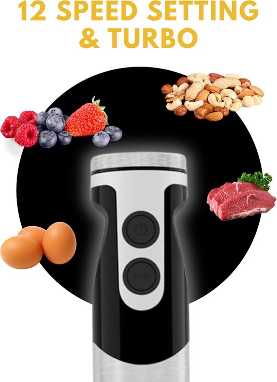 Staafmixer 3-in-1 - Handmixer Keukenmixer - Gladde Sauzen Maken - 12 Snelheden Turbofunctie - 800 Watt - Zwart — afbeelding 4