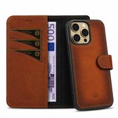 Pulledro geschikt voor iPhone 16 Pro Uitneembare Lederen BookCase - MagSafe - RFID - Burned Cognac