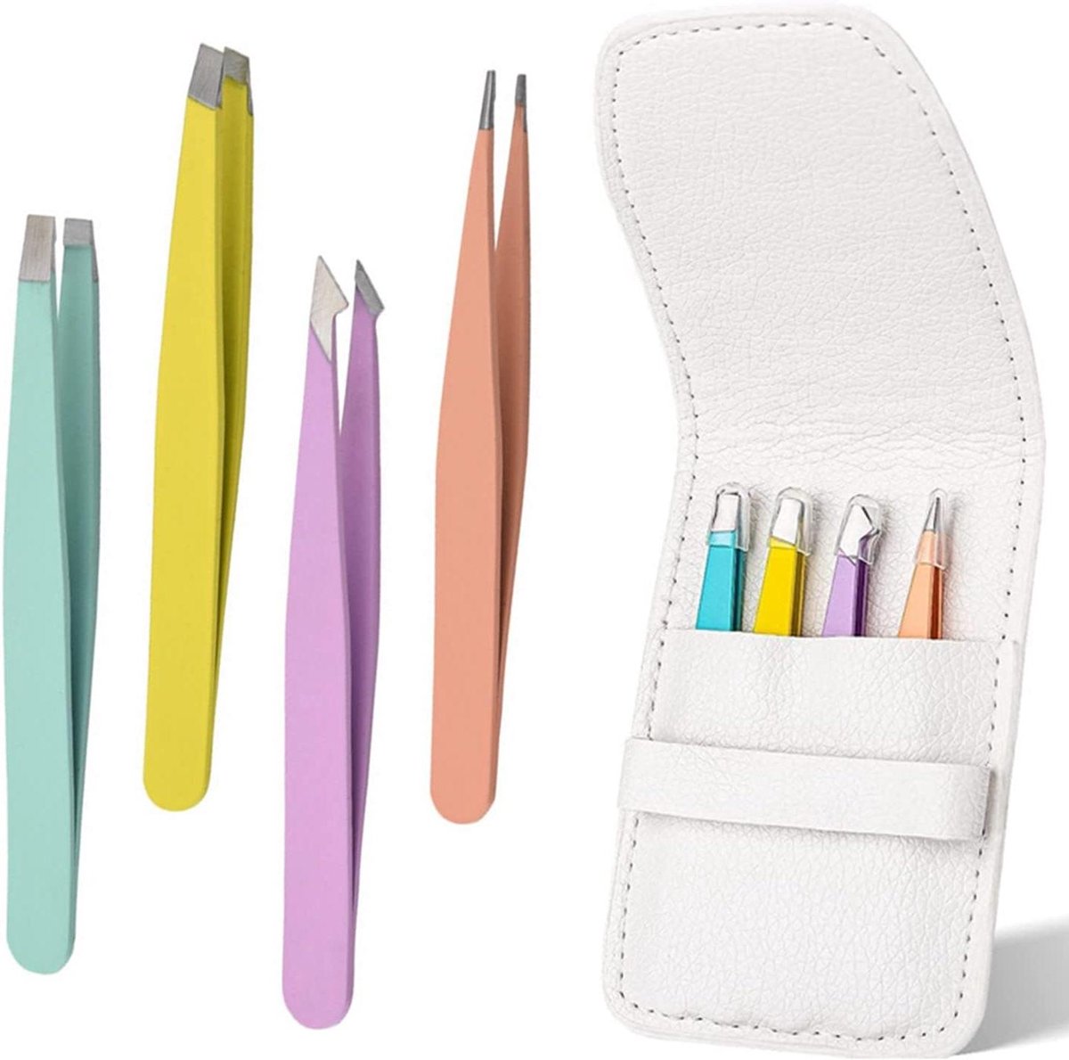 Pincet Set - Precisie Pincet Wenkbrauw Pincet - Haren Verwijderen - Roestvrij Staal - 4 stuks - Zilver