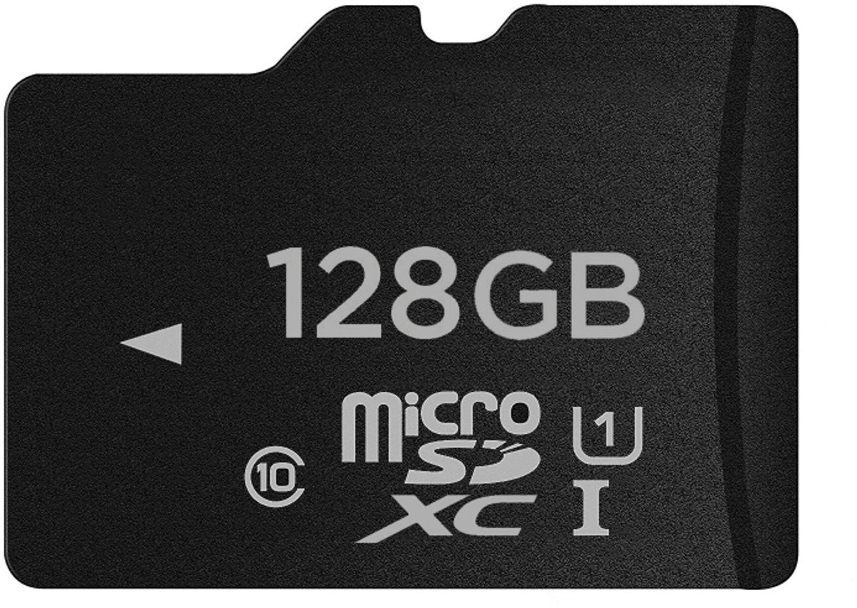 128GB High Speed Class 10 Micro SD (TF) geheugenkaart uit Taiwan, schrijven: 8mb / s, lezen: 12mb / s (100% reÃ«le capaciteit)