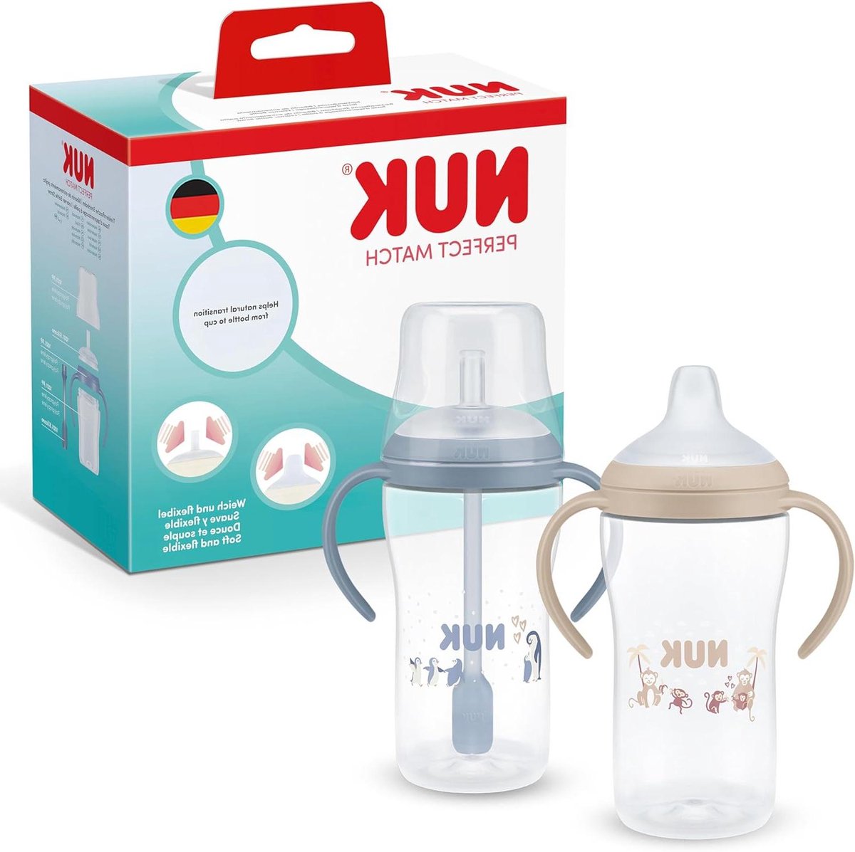 Leerbeker en Rietjesbeker - Oefenbeker peuter - Zelfstandig leren drinken - Temperatuurindicator - 260 ml - Beige