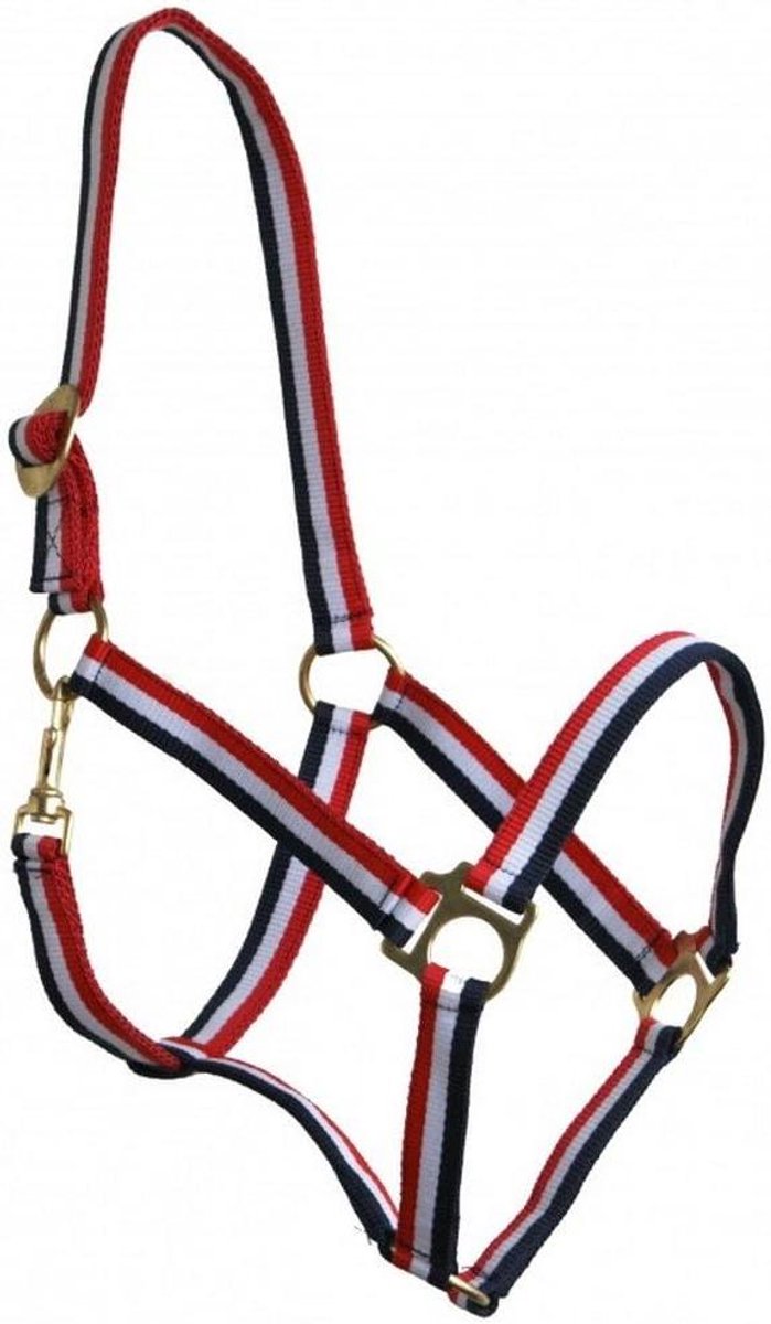 Nylon Halster - Paardenhalster Tuigage - Paard Verzorgen - Verstelbaar Nekstuk - Warmbloed Maat - Rood Wit Blauw