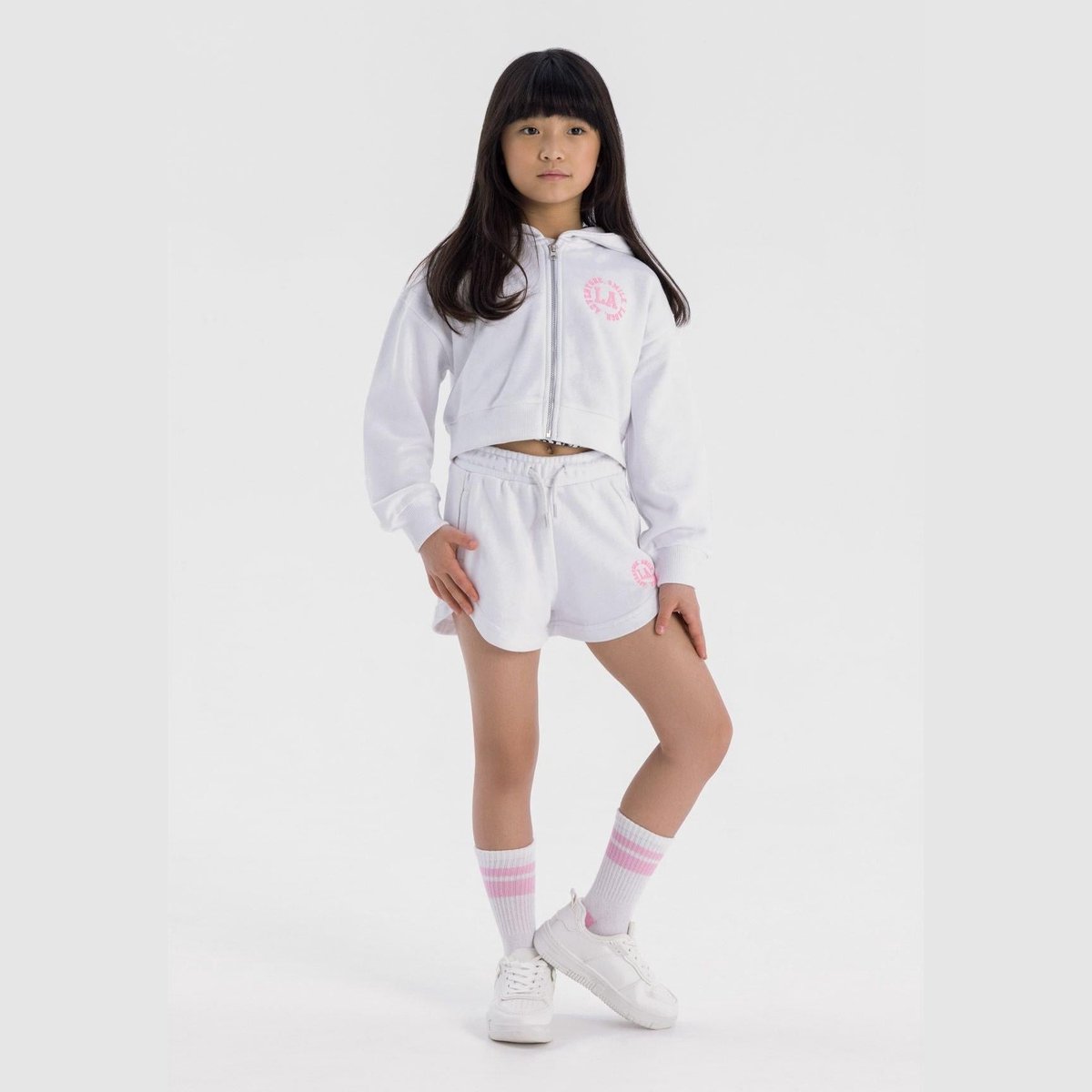 Minoti kleding set meisjes hoodie met rits en shorts - katoen - wit