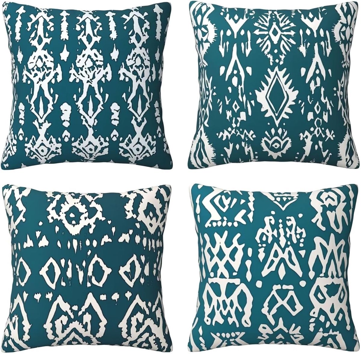Kussenhoezen voor bank, 65 x 65 cm, set van 4, fluwelen met verborgen ritssluiting, bedrukt groen en wit, vierkant, voor bank, woonkamer, slaapkamer en stoel, decoratief, I6683