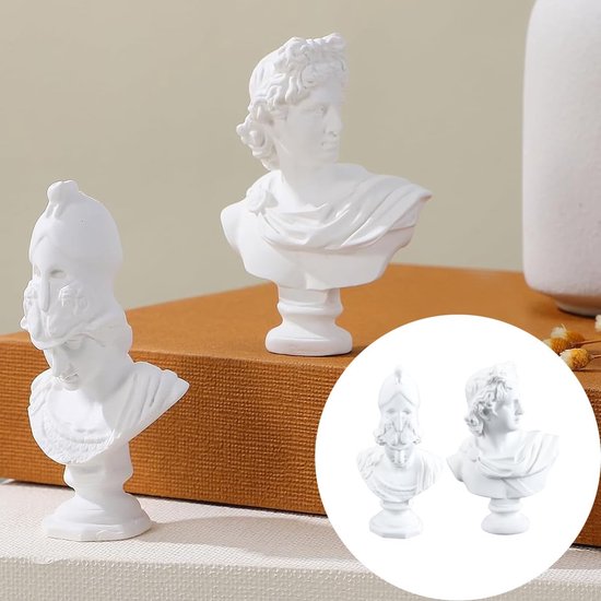Set van 3 x Grieks hoofdbeeld Klassieke Griekse figuur Portretbuste Beeldjes Gipssculptuur Athena-beeld Hars Apollo-beeldje Ornamenten Schets Oefengod Buste Griekenland — afbeelding 4