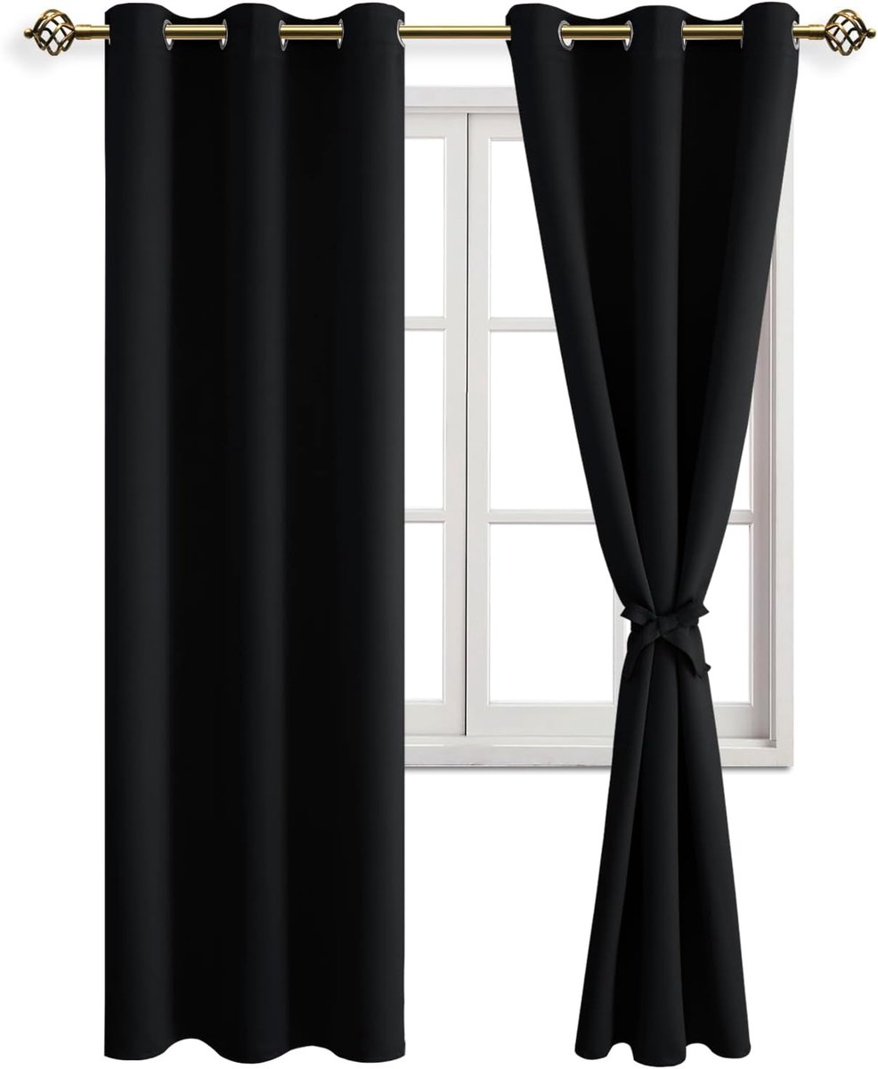 Verduisterende gordijnen, inslagringen, voor slaapkamer, woonkamer, zwart, 2 stuks, 228 x 117 cm (H x B)