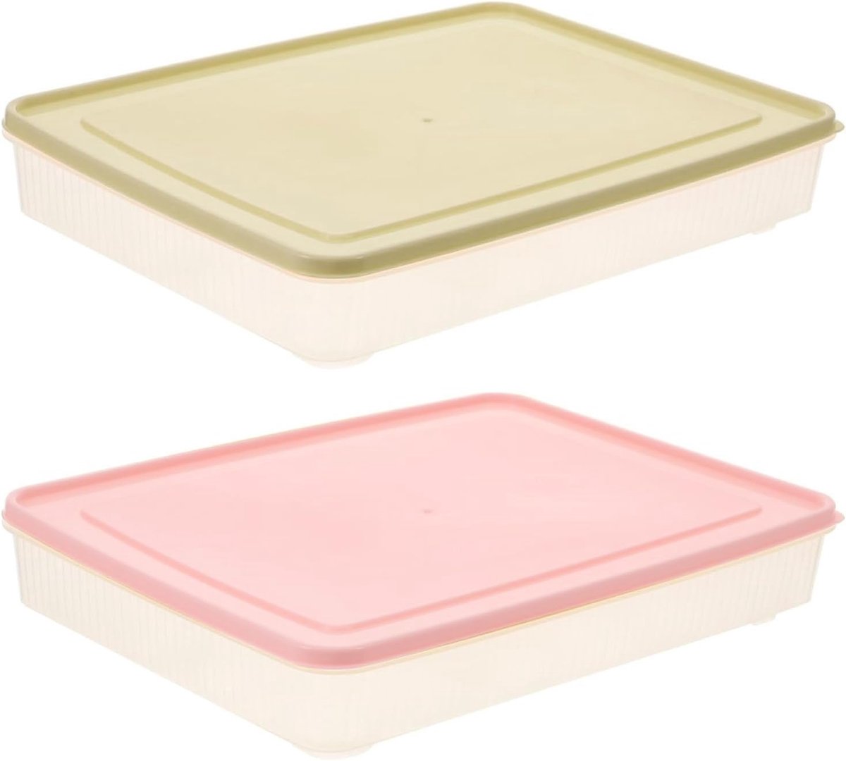Eierdoos van kunststof, 2 stuks eierschaal met deksel, stapelbare eieropbergdoos, eierhouder voor koelkast, opbergdoos voor 24 eieren (roze, beige)