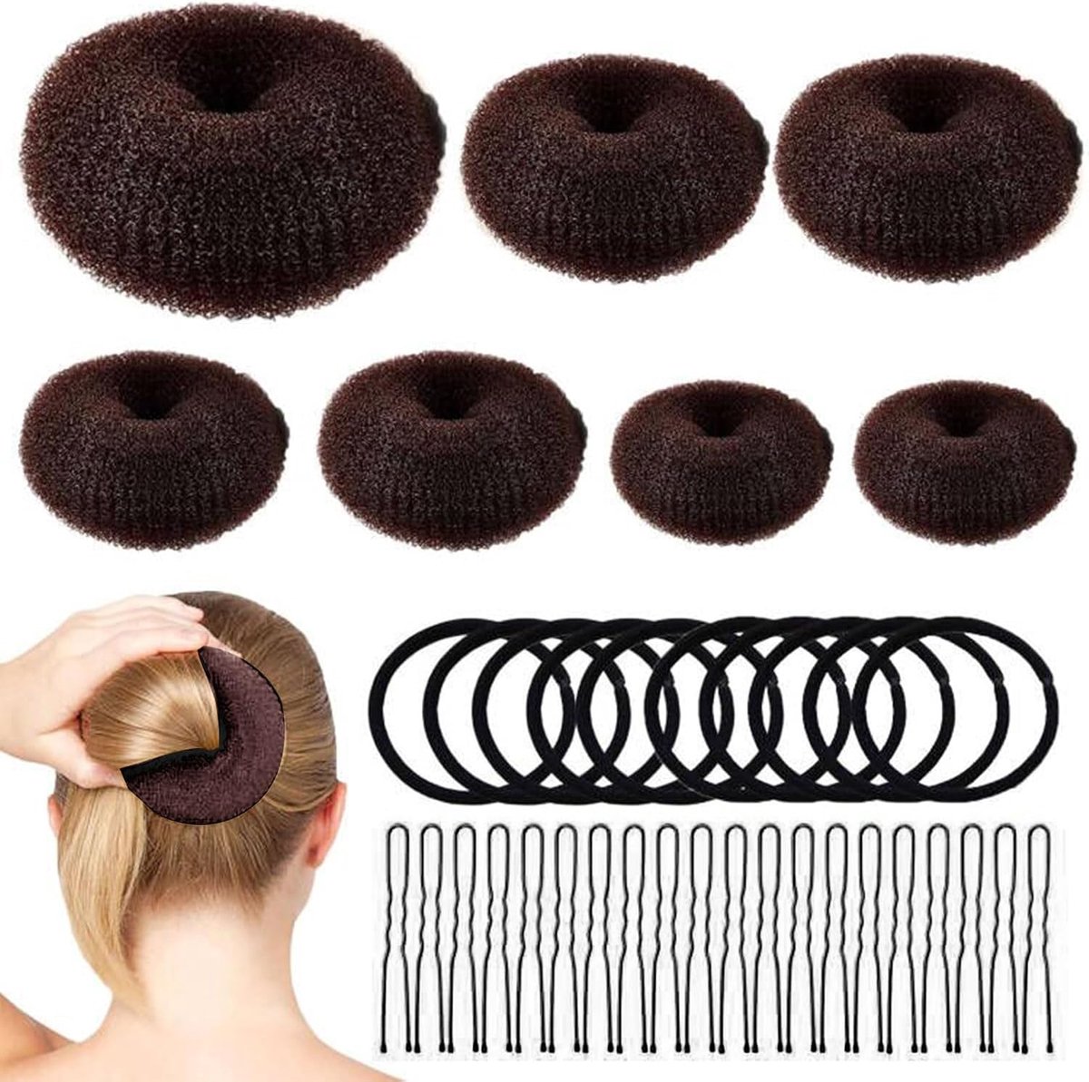 Donutmaker voor het maken van 7 stuks haarstrikken met 10 elastiekjes en 20 clips
