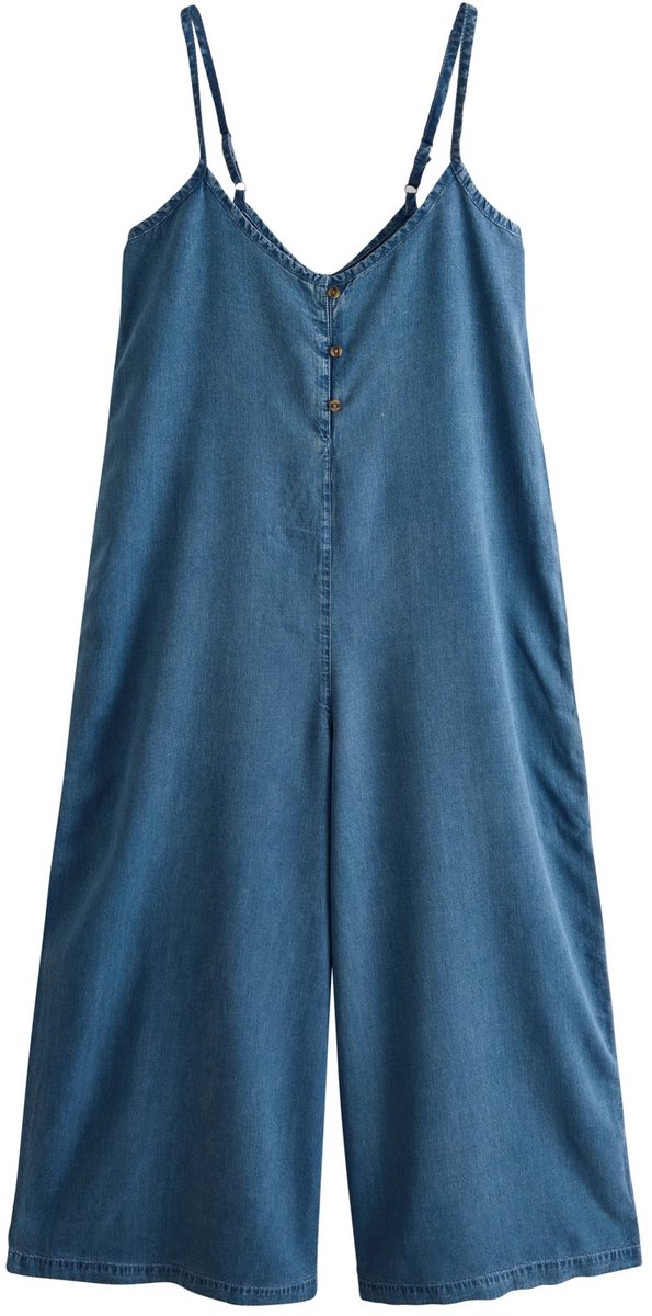 Next - Dames - N.Premium Tencel-denim jumpsuit met bandjes en wijde pijpen - Tall - Blauw