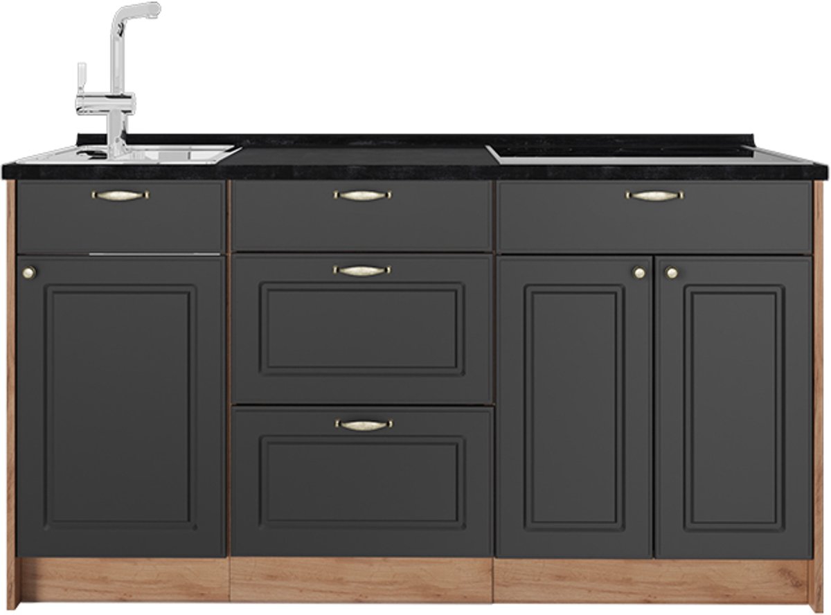 Vicco Keukenblok Fame-Line, Anthrazit-Gold Landhaus, 150 cm, WB Antraciet