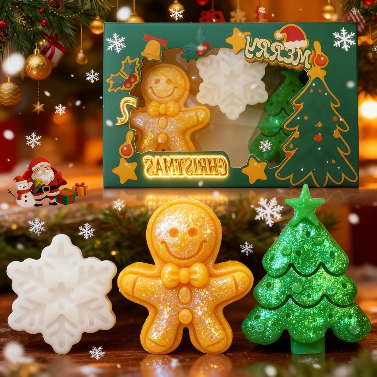 Zeep Cadeauset - Natuurlijke Zeep - Kerstsfeer Creëren - Feestelijk Ontwerp - 80 gram per stuk - Multicolor