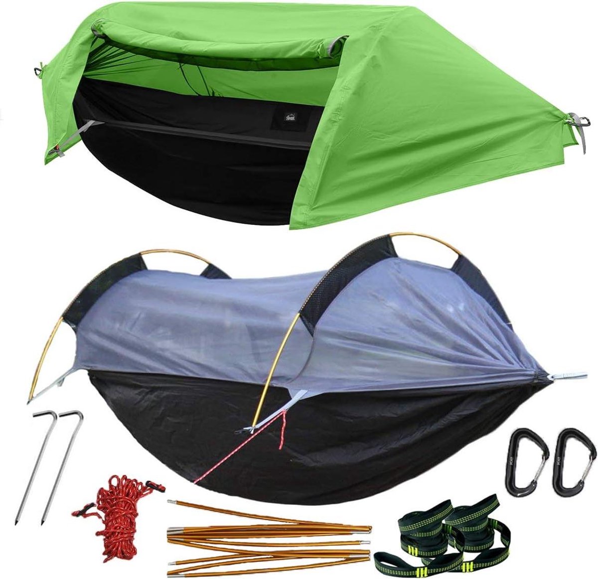Kampeerhangmat - Outdoor hangmat - Ontspannen buiten - Met muggennet - 271 cm - Groen