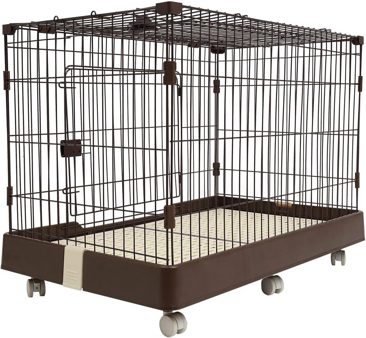 Huisdierkooi - Hondenbox - Veilig verblijf - Met wielen - 99 x 62 x 75 cm - Koffiekleur