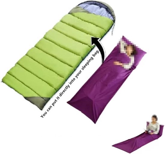 Reisslaapzak Laken - Zomer Slaapzak - Comfortabel Slapen - Met Kussentas - 210 x 75 cm - Paars — afbeelding 4