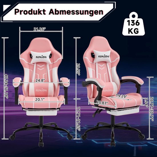 Gaming Stoel - Computerstoel Bureau Stoel - Comfortabel Zitten - Verstelbare Rugleuning - 53 x 63 x 130 cm — afbeelding 3