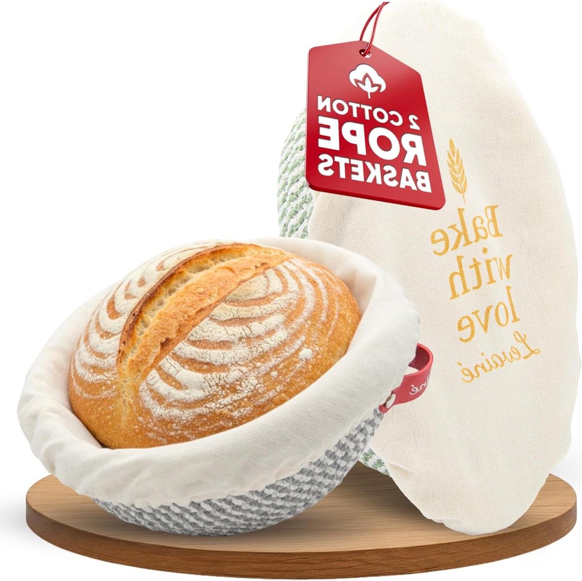 Banneton Brood Mand Set - Rijsmand Brood - Brood Bakken - Katoen Touw - 25 x 14 x 9.5 cm