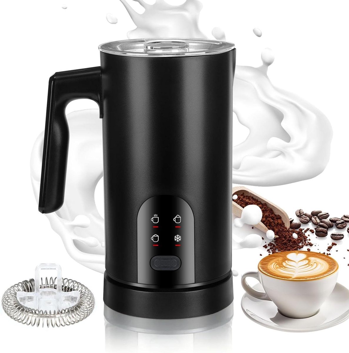 Elektrische Melkopschuimer Automatisch Koffie Maken 4-in-1 Multifunctioneel 350 ml Zwart