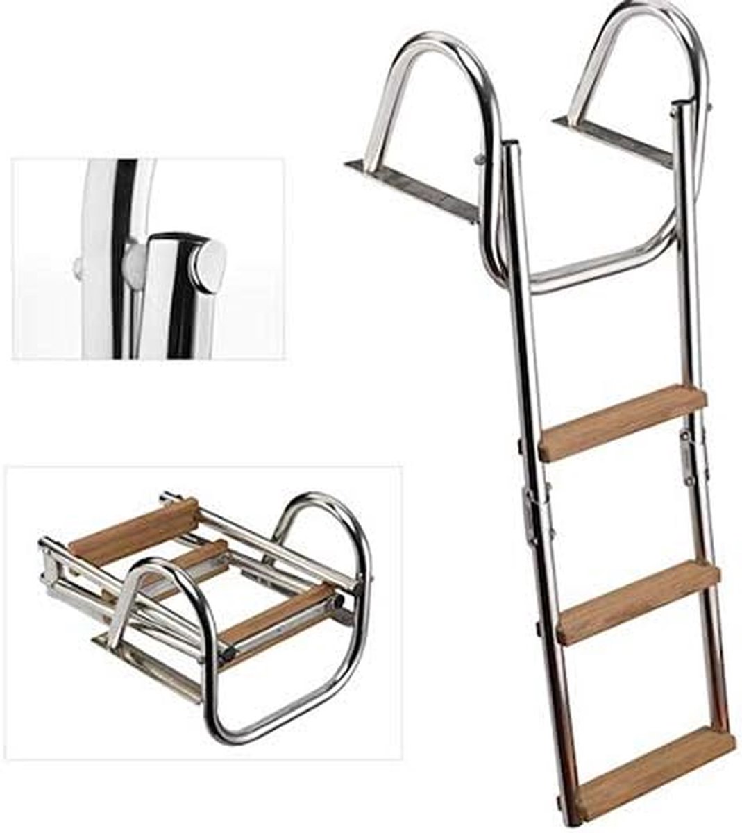 Vouwladder - Instapladder Bootladder - Veilig Instappen - Roestvrij Staal AISI 316 - 3 Scalini - Zilver