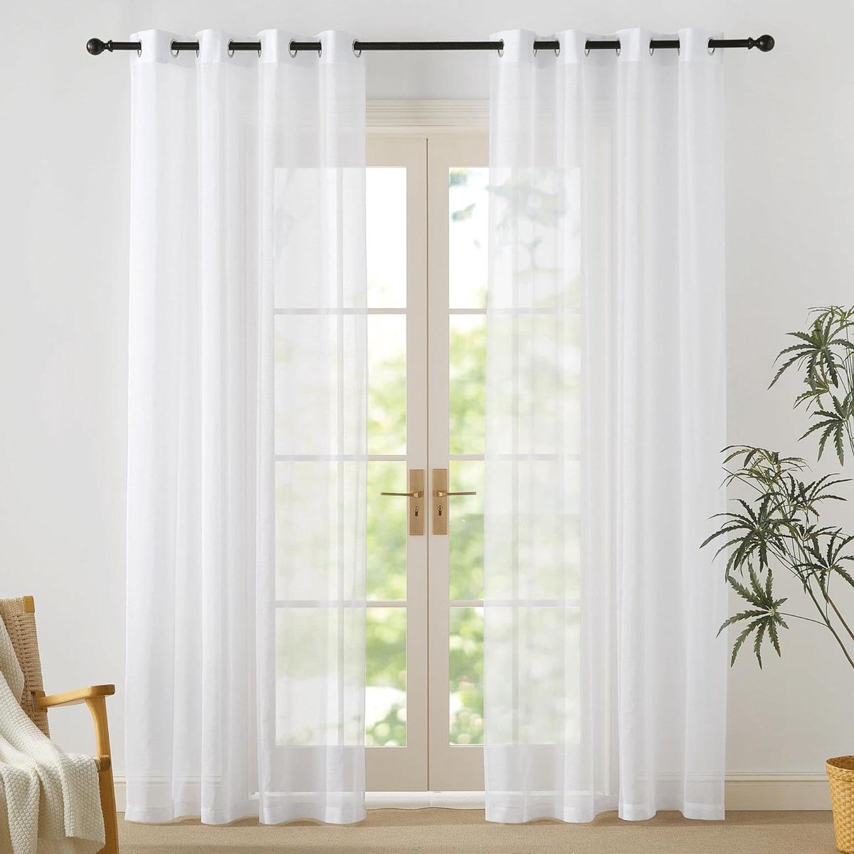 Vitrage Gordijnen - Transparante Raamgordijnen - Woonkamer Decoratie - Linnenlook Stof - 140x230 cm (2 Panelen) - Wit