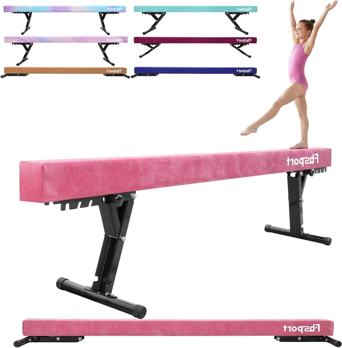 Gymnastiekbalk - Balansbalk Trainingsbalk - Gymnastiek Oefenen - 5 Hoogte Verstelbaar - 244 cm - Roze