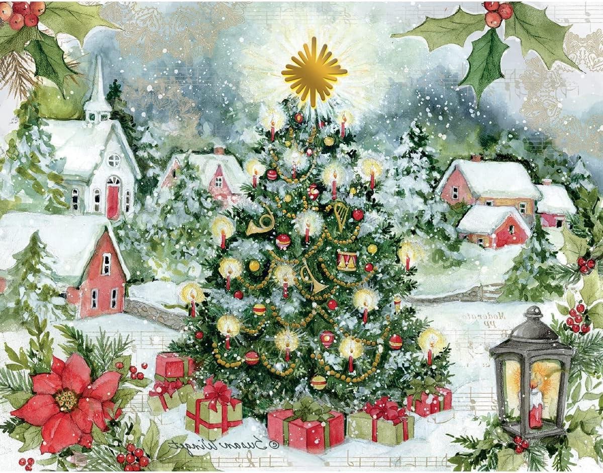 Kerstkaarten Set - Wenskaarten Box - Feestdagen Wensen - Linnenreliëf Papier - 18 kaarten 19 enveloppen - Multicolor