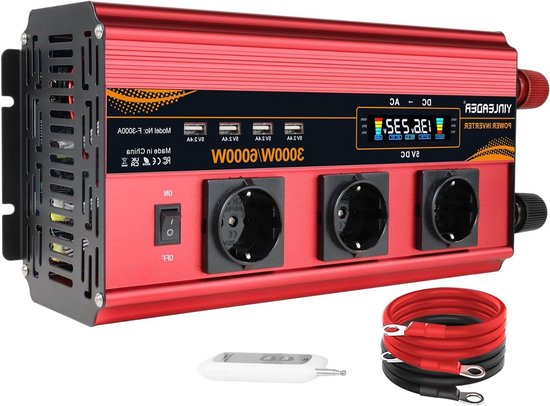 Stroomomvormer - Spanningsomvormer Inverter - Mobiele Stroomvoorziening - Met Afstandsbediening - 3000 Watt - Zilver