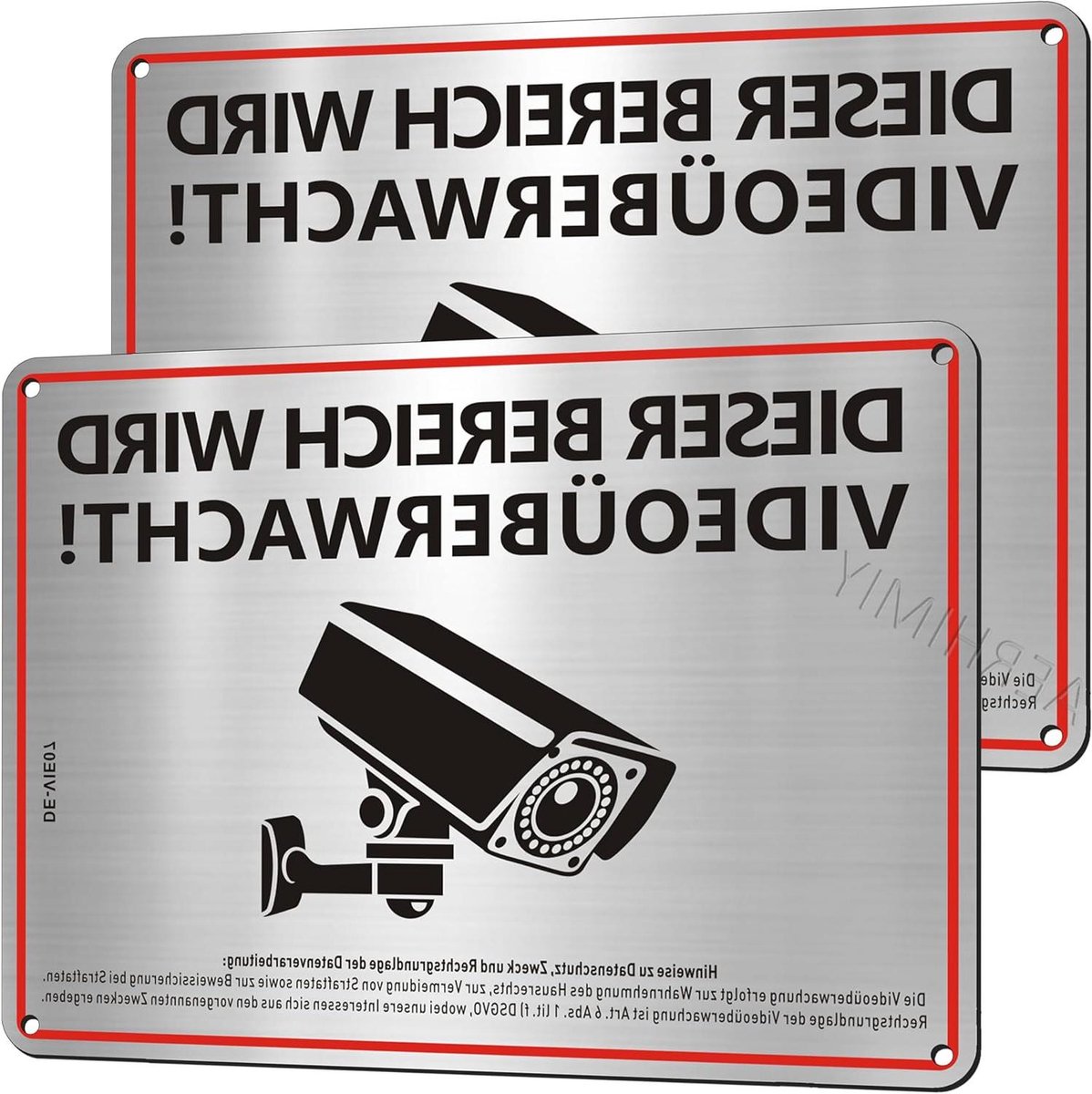 Videobewaking Bord - Bewakingsbord Camerabewaking - Veiligheid Aangeven - Geborsteld Aluminium - 20 x 15 cm - Geborsteld Aluminium