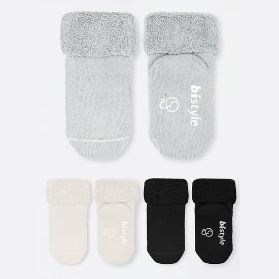 Babysokken biologisch katoen - Warme wintersokken peuter - Veilig Lopen Leren - ABS Antislip zool - 3 paar - Grijs — afbeelding 4