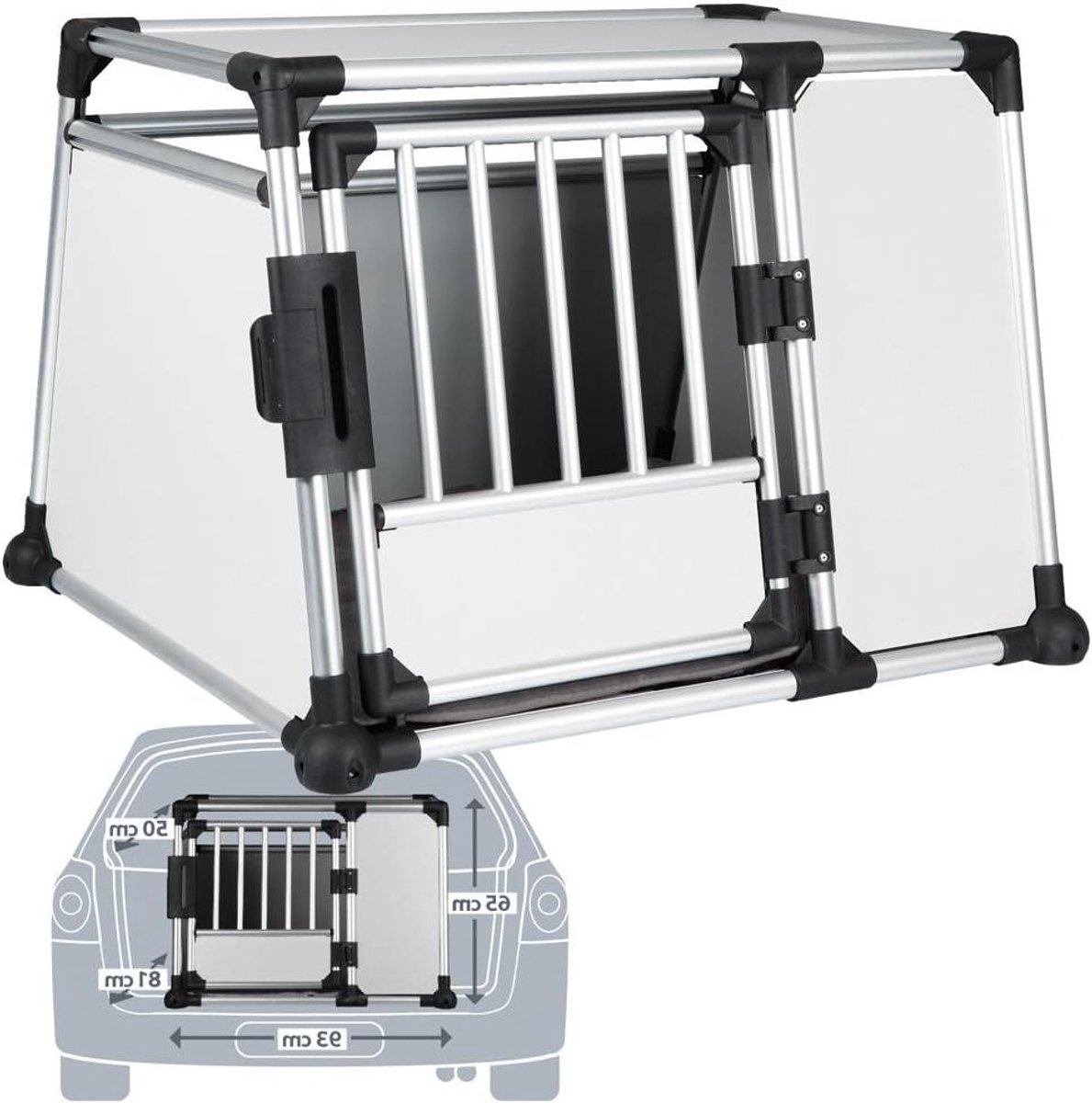 Transportbox Huisdieren - Reismand Hond - Veilig Vervoer - Aluminium Frame - 48 x 57 x 64 cm - Zilver Grijs