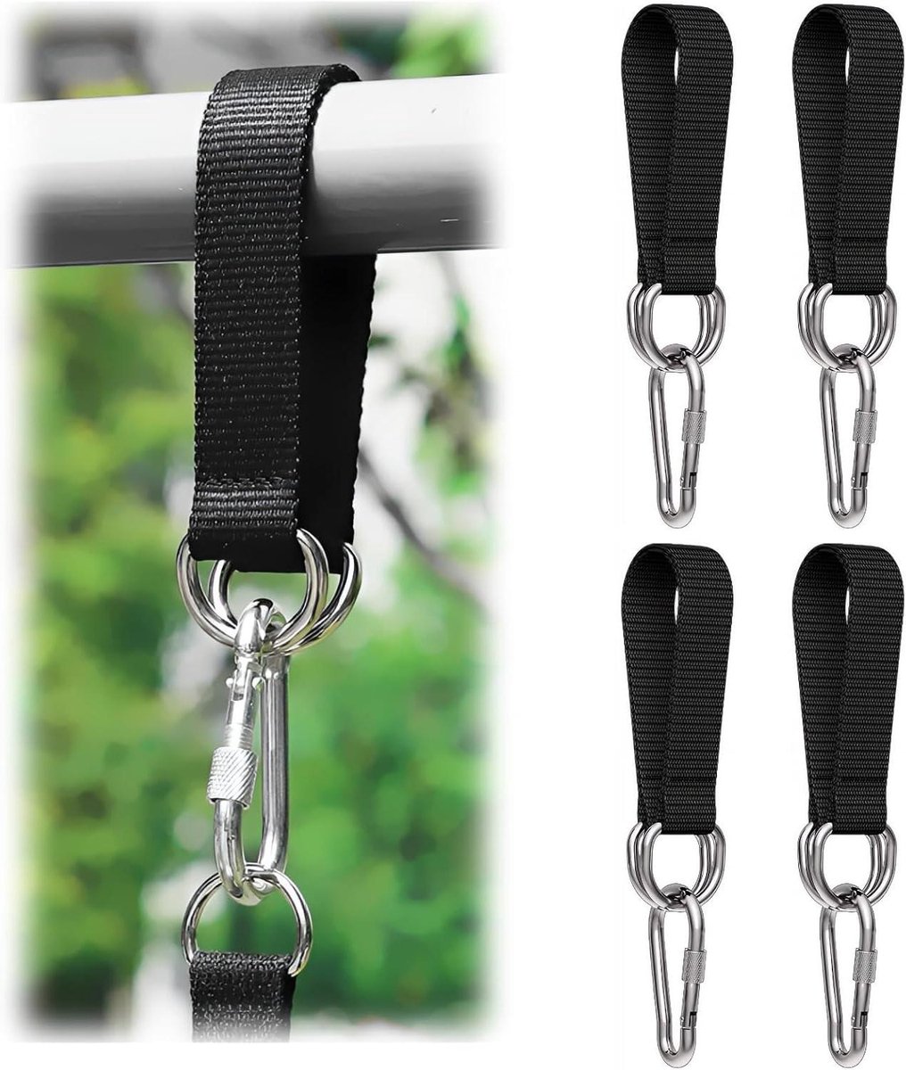 Ophangriemen Set - Hangmat Bevestiging - Schommel Ophangen - Scheurvast Nylon Materiaal - 4 stuks 30 cm - Zwart