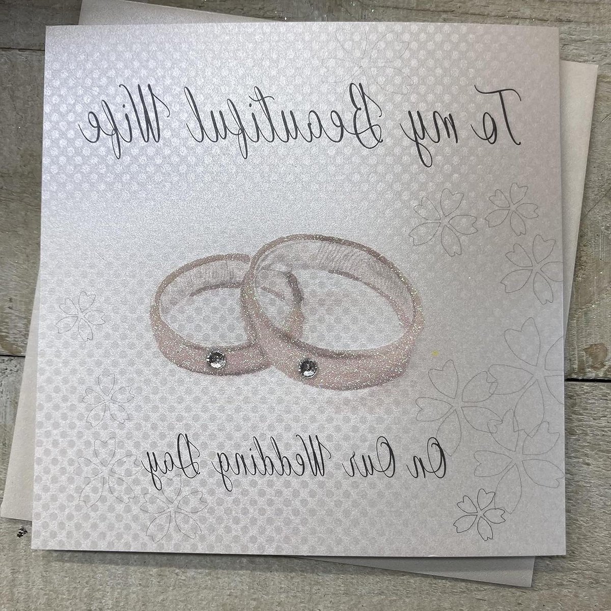 Wenskaart Bruiloft - Trouwkaart Kaart - Bruidspaar Feliciteren - Handgemaakt met Glitter - 16x16 cm - Wit