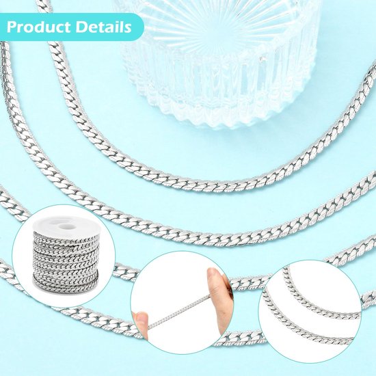 5 meter/16,4 voet 304 roestvrijstalen Cubaanse schakelketting met spoel Ongelaste dikke stoeprand kettingen voor sieraden maken Ketting knutselen — afbeelding 2